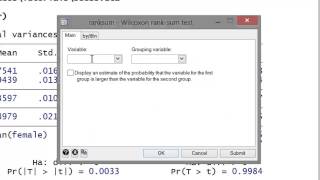 Stata Tutorial Wilcoxon MannWhitney Rank Sum Test [upl. by Rhonda]