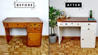 DIY 70 Year Old Office Desk Makeover │ Antique Desk Restoration │ MidCentury Furniture Upgrade [upl. by Camm]