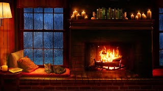 Cozy Cabin Ambience  Rain and Fireplace Sounds at Night 8 Hours for Sleeping Reading Relaxation [upl. by Ernaldus]