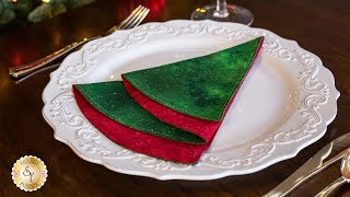 Simple DIY Folded Christmas Tree Napkin  Shabby Fabrics Tutorials [upl. by Llesig]