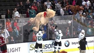 Teddy Bear Toss at San Jose Barracuda hockey game makes everyone a winner [upl. by Torrie120]