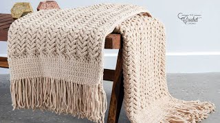 How to Crochet Bernat Easy Herringbone Chunky Blanket [upl. by Enomrej]