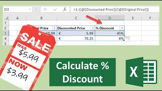 How to Calculate The Percentage Discount in Excel [upl. by Drauode]