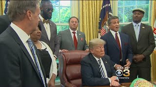 Stallone At White House As Trump Pardons Boxer Jack Johnson [upl. by Annoved]