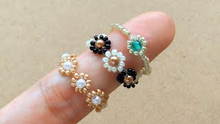 【図で分かりやすく！】かわいいビーズリングの作り方♪ How to make a cute beaded ring [upl. by Asert]