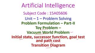 Toy ProblemVacuum WorldArtificial IntelligenceUnit1Problem Solving [upl. by Laenaj]