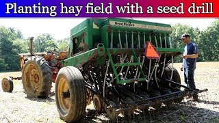 Planting Hay Field with no till seed drill  Alfalfa amp Grass mixture [upl. by Haym667]