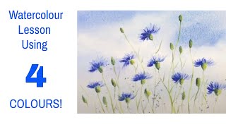 Fun Step By Step Watercolour Tutorial Of Cornflowers Using Just 4 Colours [upl. by Ashlin]