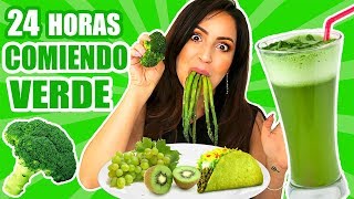 24 HORAS COMIENDO VERDE  RETO SandraCiresArt  All Day Eating Green Food Challenge [upl. by Yerok914]