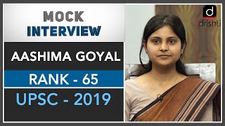 IAS Topper Aashima Goyal Rank  65 UPSC CSE 2019  Mock Interview [upl. by Welsh]