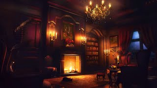 Soft Rain amp Thunderstorm Sounds with Fireplace  Classic Room Ambience [upl. by Lenaj]