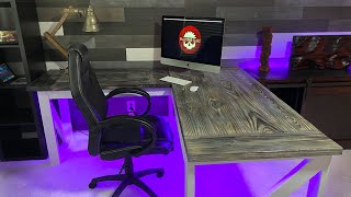 DIY LShaped Desk  With Burnt Wood Finish [upl. by Burke]