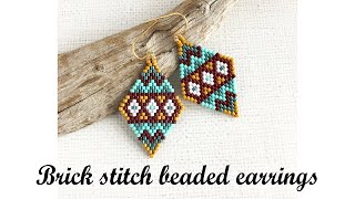 Brick stitch beaded earrings tutorial [upl. by Aliuqaj]