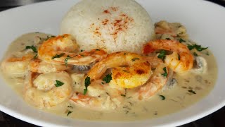 crevettes à la crème fraîche et champignons [upl. by Atteniuq]