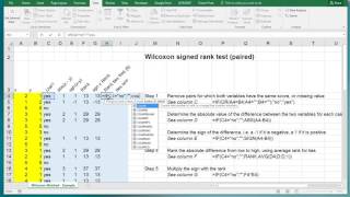 Excel  Wilcoxon signed rank test paired [upl. by Edora835]