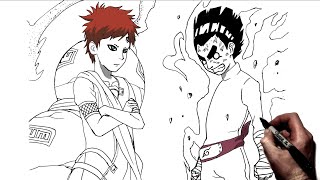 How To Draw Gaara vs Rock Lee  Step By Step  Naruto [upl. by Yvette]