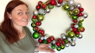 DIY Bauble Christmas Wreath  No Glue Ornament Wreath Tutorial [upl. by Cinda]