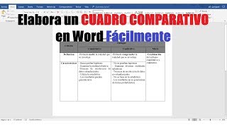 CÓMO HACER UN CUADRO COMPARATIVO EN WORD FÁCILMENTE [upl. by Hterrag448]