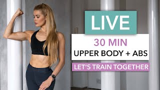 30 MIN UPPER BODY amp ABS  Lets train together  No Equipment I Pamela Reif [upl. by Nanoc]