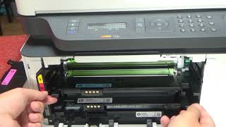 HP Color Laser MFP 179fnw 178nw Remove install replacing toner cartridge [upl. by Davon]