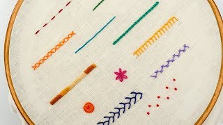 TOP 12 STITCHES IN HAND EMBROIDERY  Tutorial for Beginners [upl. by Kolva882]