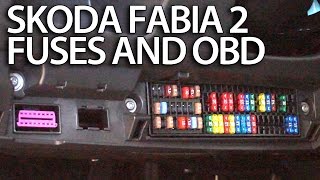 Where are fuses and OBD port in Skoda Fabia 2 engine and cabin fuse box diagnostics [upl. by Ruberta]