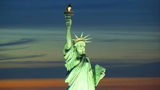 Statue of Liberty in New York City American Freedom Aerial Night Video of Liberty Island [upl. by Georgetta]