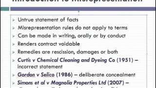 Misrepresentation Lecture 1 of 4 [upl. by Yrallam]