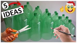 5 Manualidades FACILES Y RAPIDAS con botellas de plástico para Navidad [upl. by Cavit363]