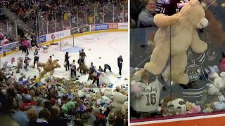 35000 Teddy Bears Are Tossed Onto Pennsylvania Hockey Rink for a Good Cause [upl. by Seni]