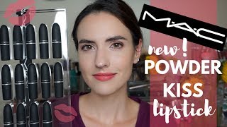 NEW MAC Powder Kiss Lipsticks  Lip Swatches of ALL 16 Shades [upl. by Sterrett]