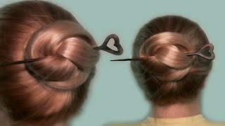 Простая Прическа Своими Руками Видео Пучок с Палочками для Волос Simple Hairstyle with Hair Sticks [upl. by Aicenad375]