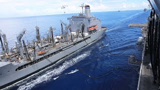 US Navy Ships Conduct Replenishment at Sea [upl. by Ykcor]