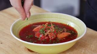 Vegetarian Borscht Recipe  Russian Beetroot Soup [upl. by Alarice]