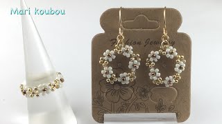 大人のビーズ小花〜リースピアスの作り方Flower wreath earrings [upl. by Akeit]