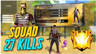 GRAND MASTER SQUAD 27 KILLS  FULL RANKED GAMEPLAY  FREE FIRE BATTLEGROUND [upl. by Akemihs907]